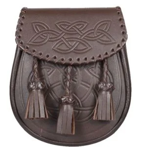 Celtic Embossed Leather Daywear Sporran with Tassels